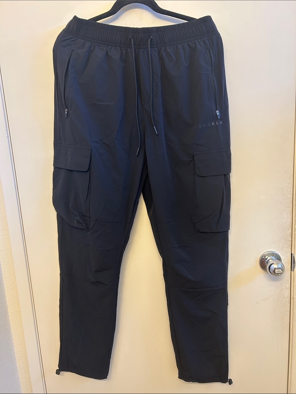 YoungLA Black Tech Cargo Joggers with Drawstring